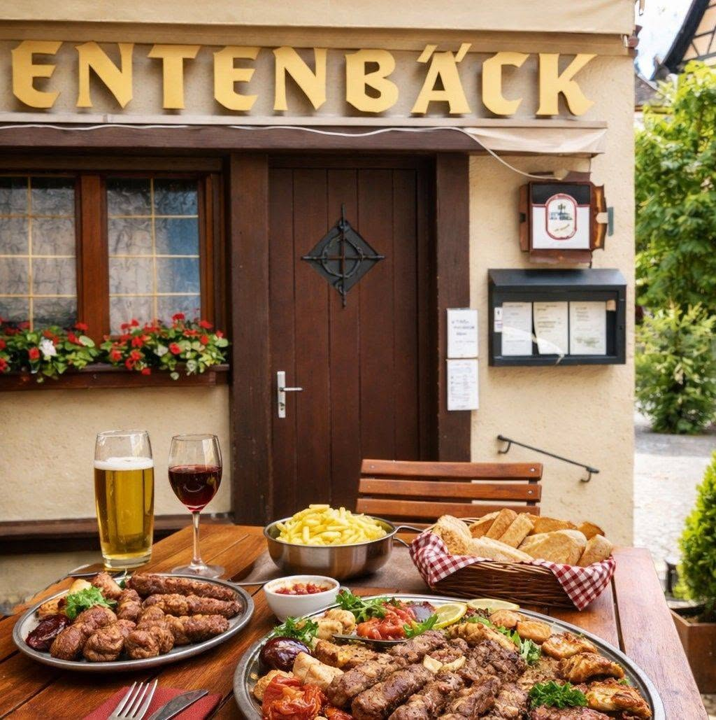 Entenbäck Restaurant mit Balkan-Spezialitäten auf der Terrasse